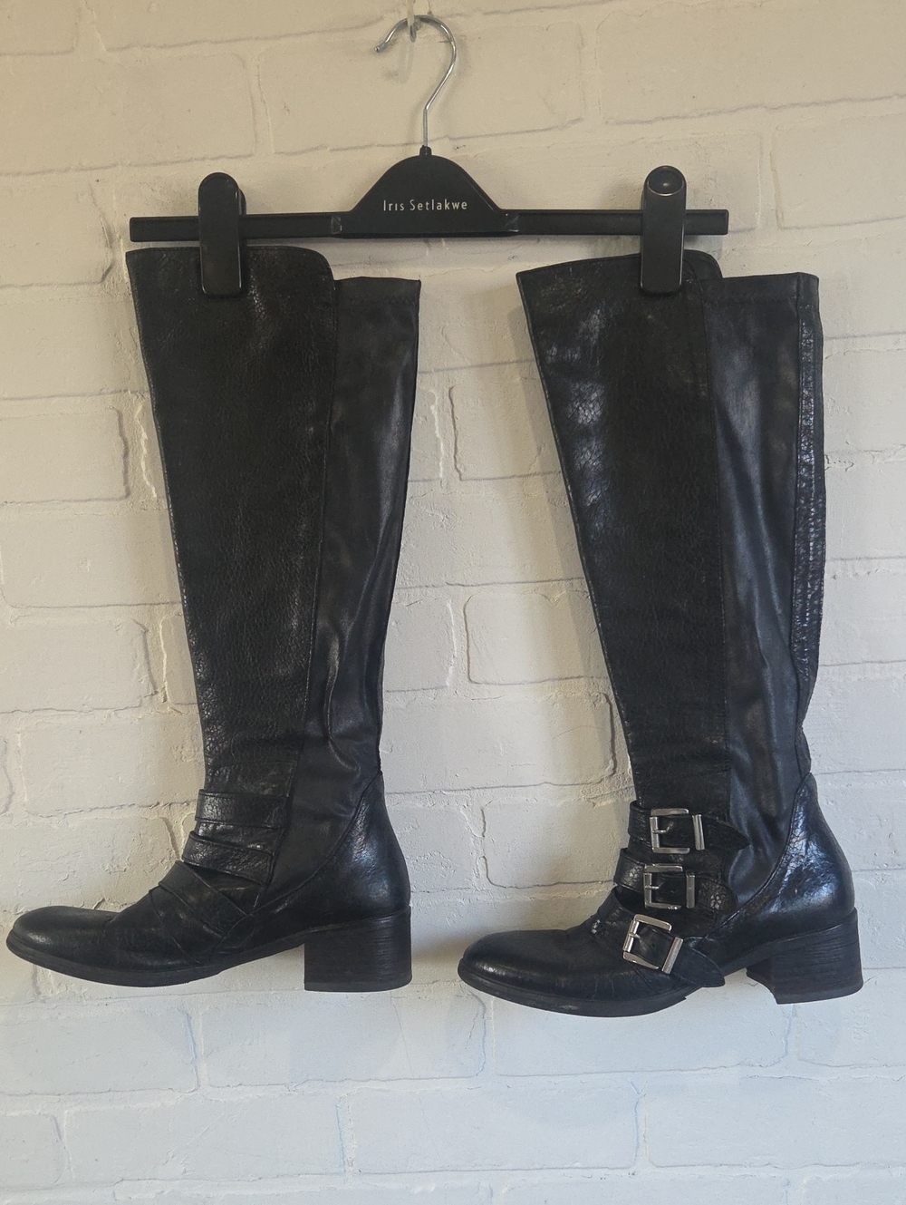 Italian Leather Knee-High Buckle Boots